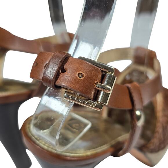 Coach Zany Brown Leather Stacked Platform Espadrille Heels sz 7 - Picture 8 of 14